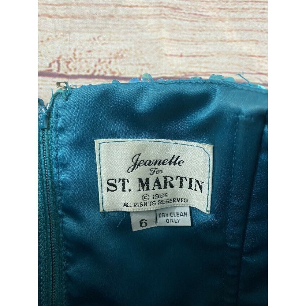 Vintage 1980's Rare Jeanette For St Martin Blue Sequin Strapless Dress - 6 - Picture 10 of 12